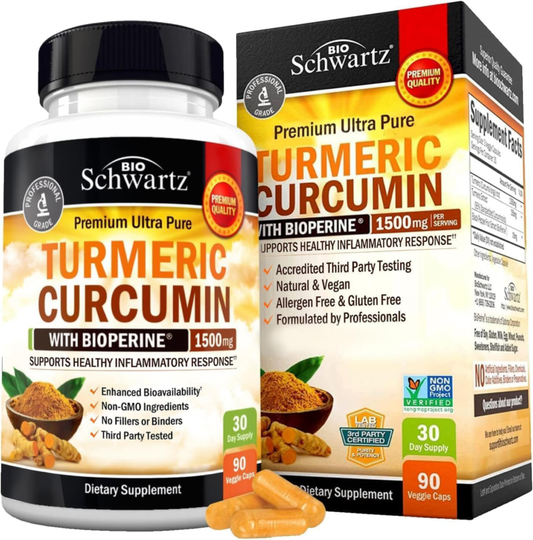 Turmeric Curcumin with Black Pepper Extract 1500mg - High Absorption Ultra Potent Turmeric Supplement with 95% Curcuminoids and BioPerine - Non GMO Tumeric Capsules for Joint Support - 90 Capsules : Health & Household