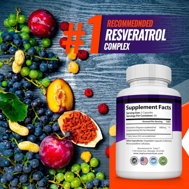 Resveratrol Supplement 1800 mg Antioxidant Complex - Highly Potent Natural Trans-Resveratrol Pills for Healthy Aging, Overall Health Support, Immune System, Brain Function, for Men Women, 90 Capsules : Health & Household