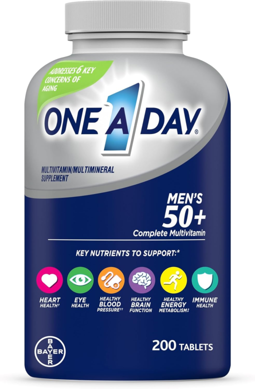 One A Day Men’s 50+ Healthy Advantage Multivitamin, Multivitamin for Men with Vitamins A, C, E, B6, B12, Calcium and Vitamin D, Tablet, 200 Count (Pack of 1) : Health & Household