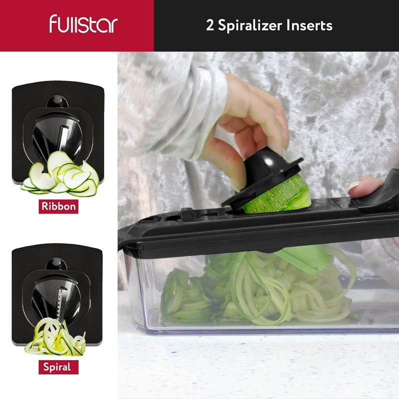 Fullstar Vegetable Chopper and Spiralizer - Food Chopper with Container, Fruit Slicer, Kitchen Gadgets & Accessories, Home Essentials (9 in 1, Black): Home & Kitchen