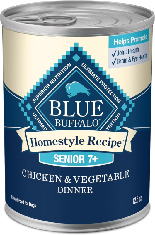 Blue Buffalo Homestyle Recipe Senior Wet Dog Food, Made with Natural Ingredients, Chicken Dinner with Garden Vegetables, 12.5-oz Cans (12 Count): Pet Supplies: Amazon.com
