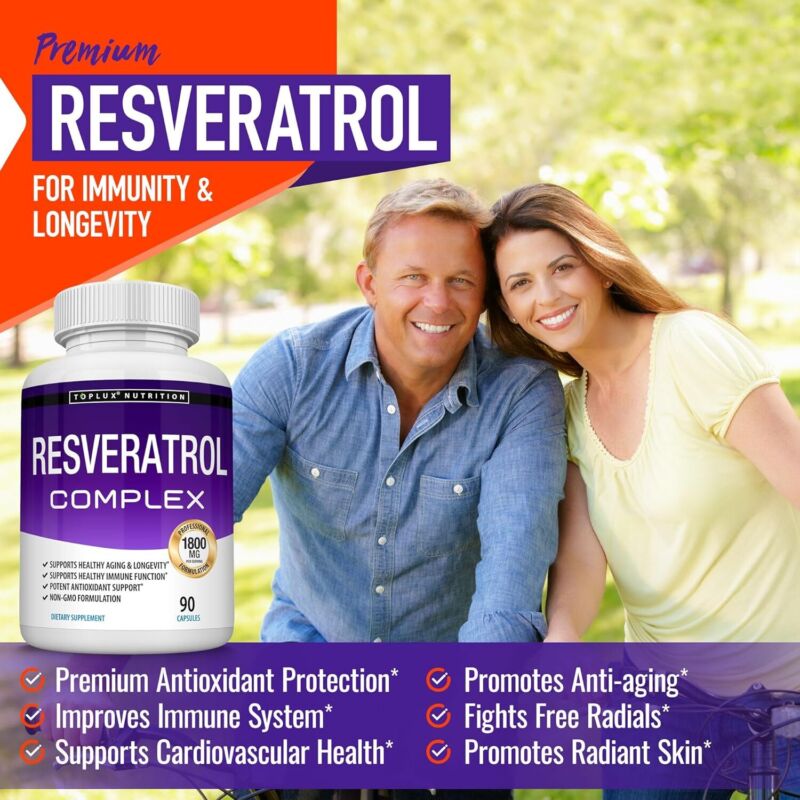 Resveratrol Supplement 1800 mg Antioxidant Complex - Highly Potent Natural Trans-Resveratrol Pills for Healthy Aging, Overall Health Support, Immune System, Brain Function, for Men Women, 90 Capsules : Health & Household