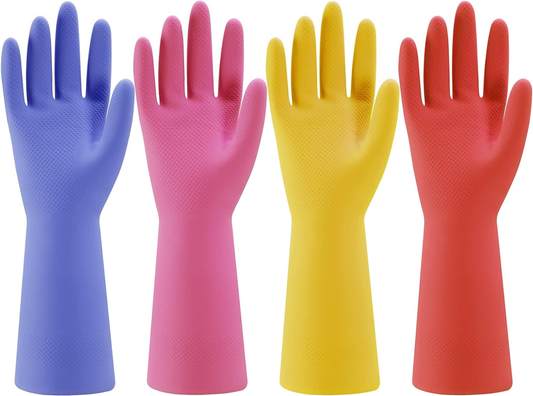 Rubber Kitchen Dishwashing Gloves - 4 Pairs Colorful Reusable Household Cleaning Gloves for Washing Dishes and Cleaning Tasks, Flexible Long-lasting and Non-Slip (Medium, Blue+Pink+Yellow+Orange) : Health & Household