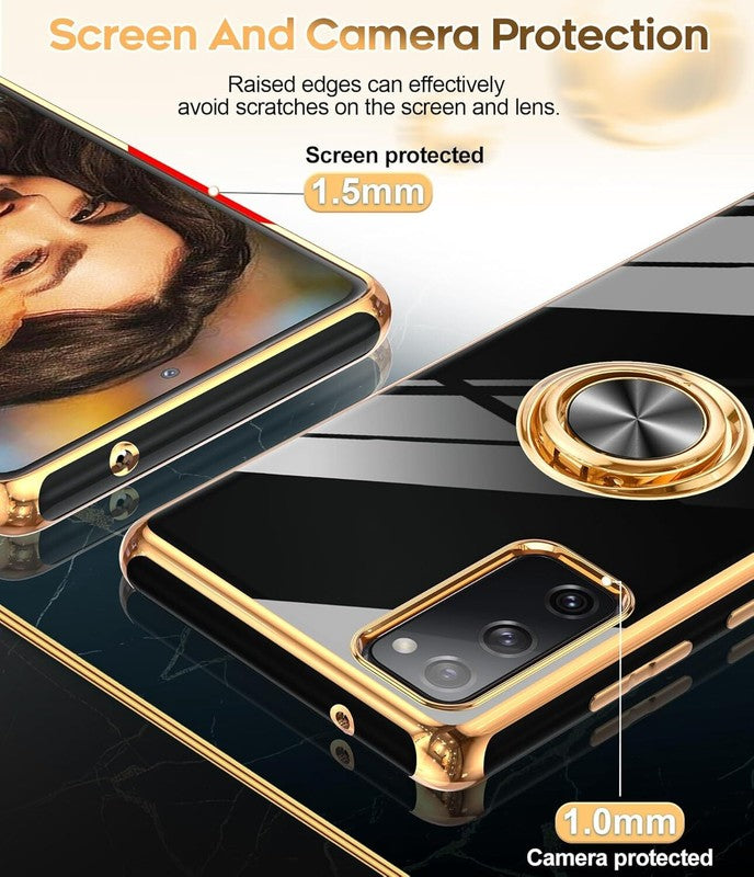 LeYi for Samsung Galaxy S20-FE-5G Case: S20FE/S 20FE Phone Case with Tempered Glass Screen Protector [2 Pack], Ring Holder Magnetic Kickstand, Plating Rose Gold Protective Case for Women Girls, Black : Cell Phones & Accessories