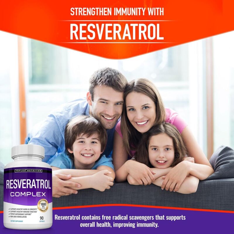 Resveratrol Supplement 1800 mg Antioxidant Complex - Highly Potent Natural Trans-Resveratrol Pills for Healthy Aging, Overall Health Support, Immune System, Brain Function, for Men Women, 90 Capsules : Health & Household