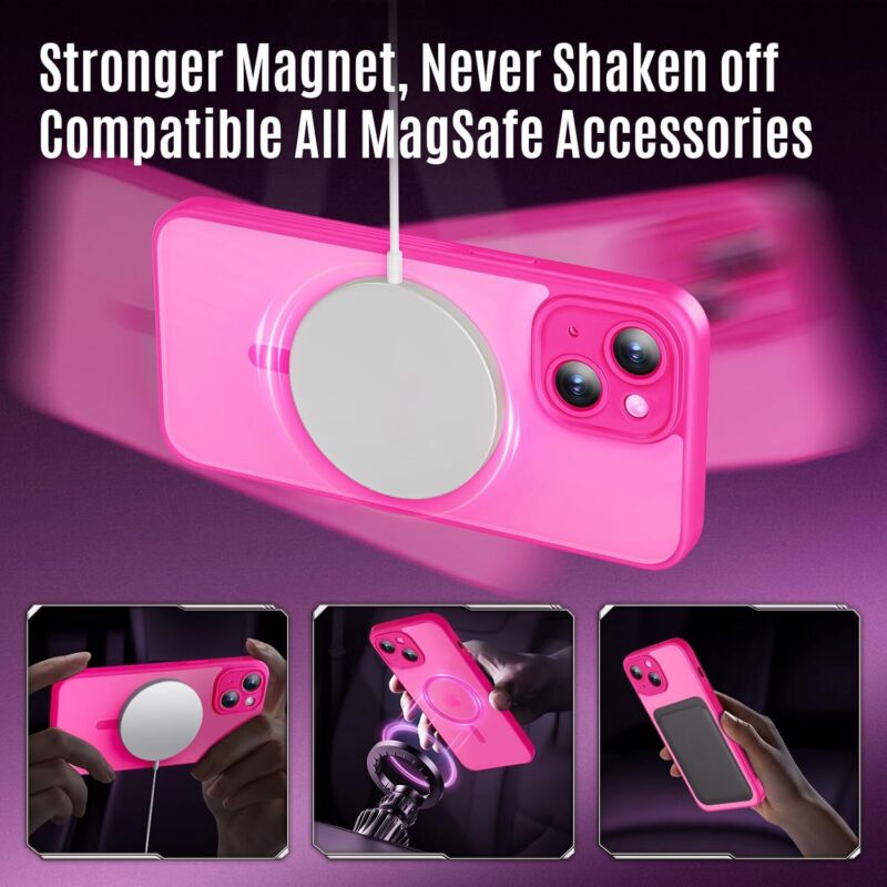 Symcele Designed for iPhone 15 Case, Compatible with MagSafe, with Privacy Screen Protectors X2, [Camera Protection] [15FT Military Drop Protection] Shockproof Phone Case, 6.1", Hot Pink : Cell Phones & Accessories