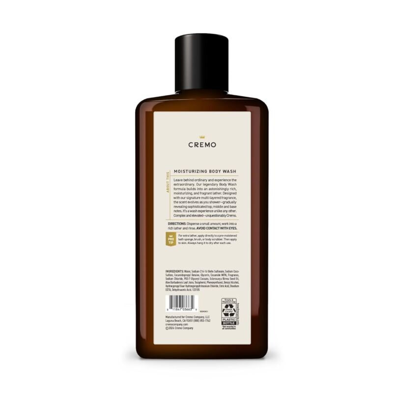 Cremo Body Wash Men, Notes of Italian Bergamot, Neroli Blossom, and Fresh Vetiver, Rich-Lathering Italian Bergamot, 16 Fl Oz : Beauty & Personal Care