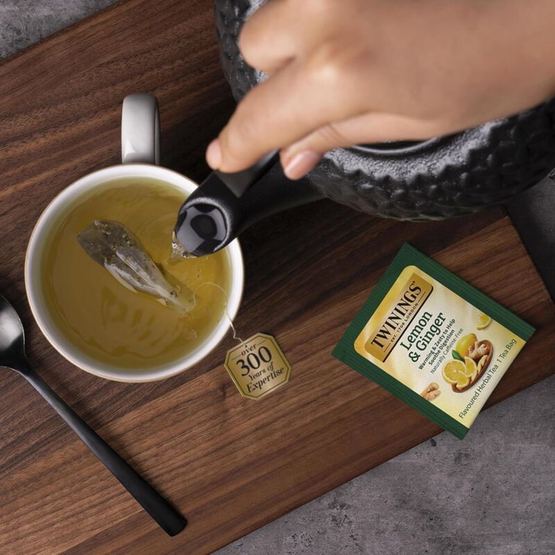 Twinings Lemon & Ginger Herbal Tea Individually Wrapped Bags, 100 Count (Pack of 1), Tangy Lemon, Spicy Ginger, Naturally Caffeine-Free, Enjoy Hot or Iced | Packaging May Vary : Grocery & Gourmet Food