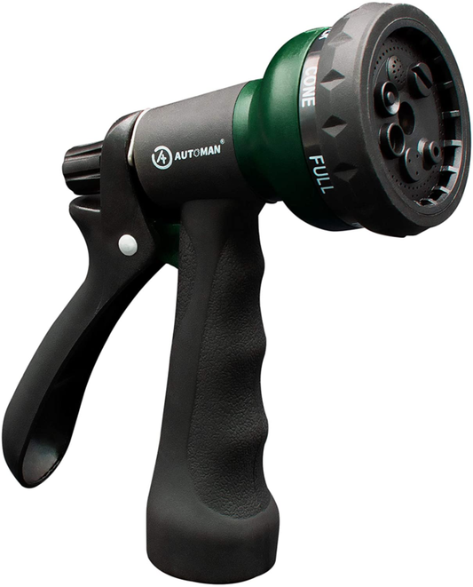 AUTOMAN-Garden-Hose-Nozzle, ABS Water Spray Nozzle with 7 Adjustable Watering Patterns, Slip Resistant for Watering Plants, Lawn& Garden, Washing Cars, Cleaning, Showering Pets & Outdoor Fun. : Patio, Lawn & Garden