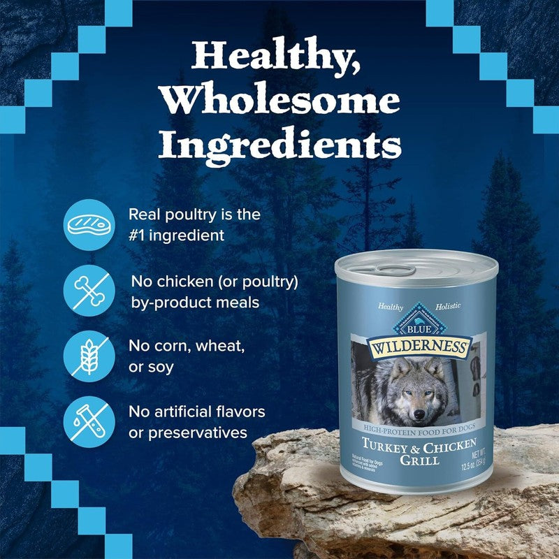 Blue Buffalo Wilderness Adult Wet Dog Food, High-Protein & Grain-Free, Made with Natural Ingredients, Turkey & Chicken Grill, 12.5-oz. Cans (12 Count): Pet Supplies: Amazon.com