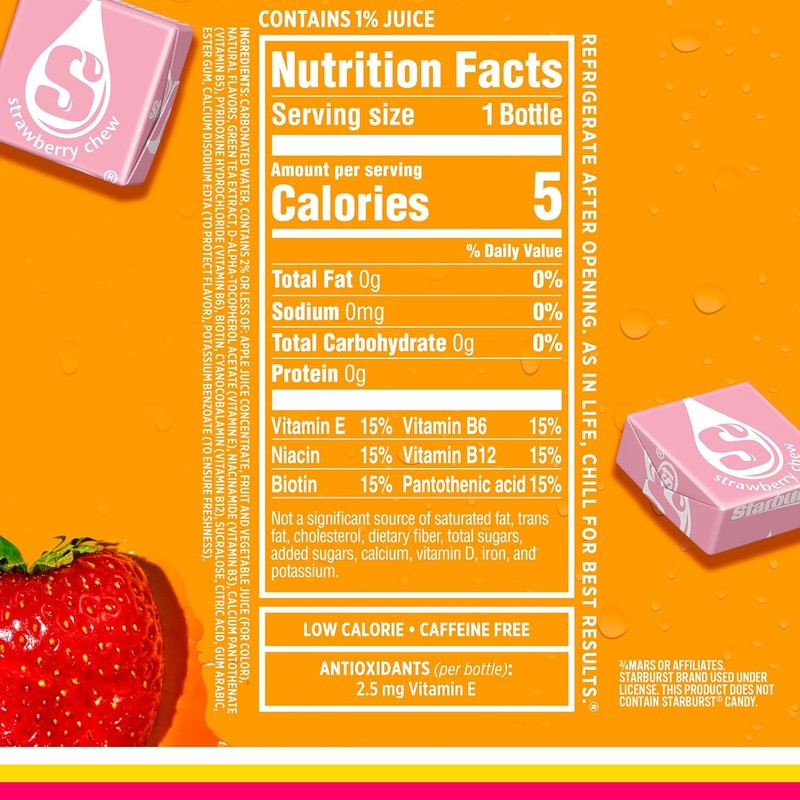 Sparkling Ice STARBURST Strawberry, Zero Sugar Flavored Sparkling Water, with Vitamins and Antioxidants, Low Calorie Beverage, 17 fl oz Bottles (Pack of 12) : Grocery & Gourmet Food