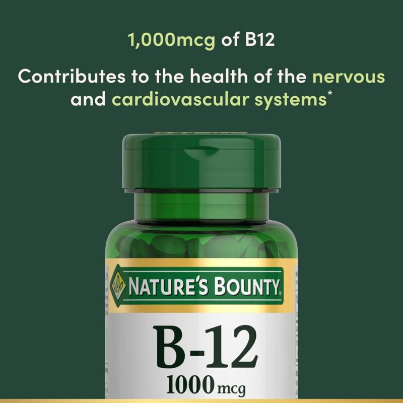 Nature's Bounty Vitamin B12 1000 mcg Supplements, Supports Energy Metabolism, 200 Coated Tablets : Health & Household