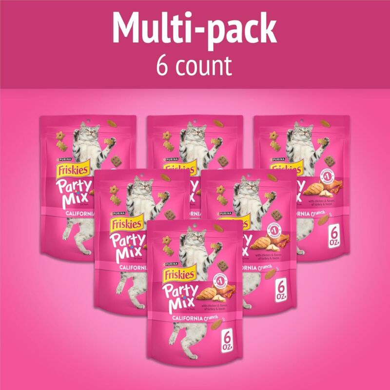 Purina Friskies Cat Treats, Party Mix California Crunch With Chicken - (Pack of 6) 6 oz. Pouches : Pet Supplies