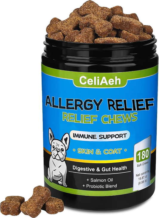 Dog Allergy Itch Relief Chews Anti Itch Immune Treats with Probiotics and Colostrum for Dry Skin Licking Seasonal Allergies Skin & Coat Supplement, Immunity Omega 3 6 9 Fish Salmon Oil : Pet Supplies