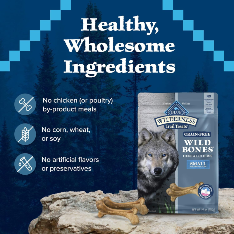 Blue Buffalo Wilderness Wild Bones Grain-Free Dental Chews Dog Treats, Small, 27-oz Bag