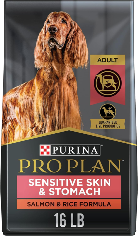 Purina Pro Plan Sensitive Skin and Stomach Dog Food Dry, Adult Salmon & Rice Formula, Digestive Health - 16 lb. Bag : Pet Supplies