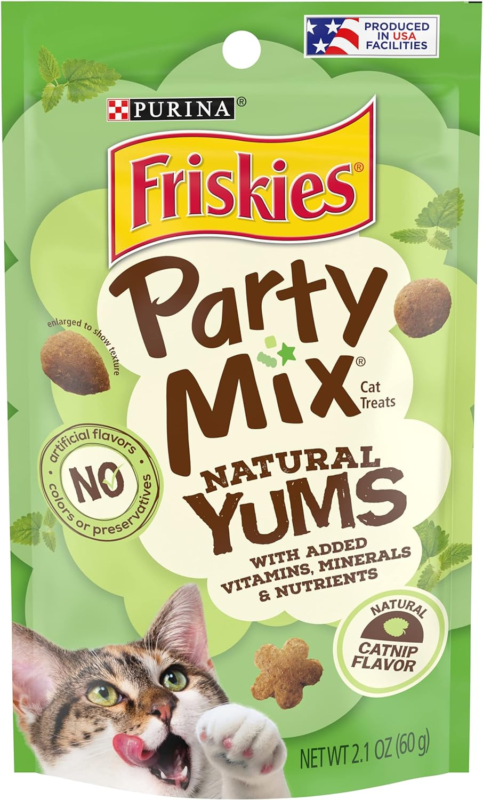 Purina Friskies Made in USA Facilities, Natural Cat Treats, Party Mix Natural Yums Catnip Flavor - (Pack of 10) 2.1 oz. Pouches : Pet Supplies