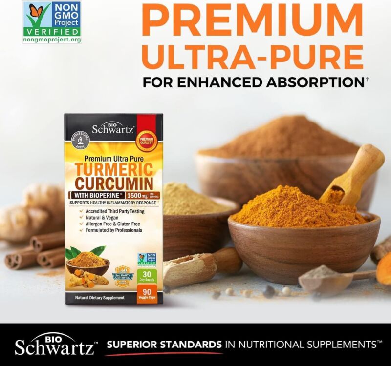 Turmeric Curcumin with Black Pepper Extract 1500mg - High Absorption Ultra Potent Turmeric Supplement with 95% Curcuminoids and BioPerine - Non GMO Tumeric Capsules for Joint Support - 90 Capsules : Health & Household