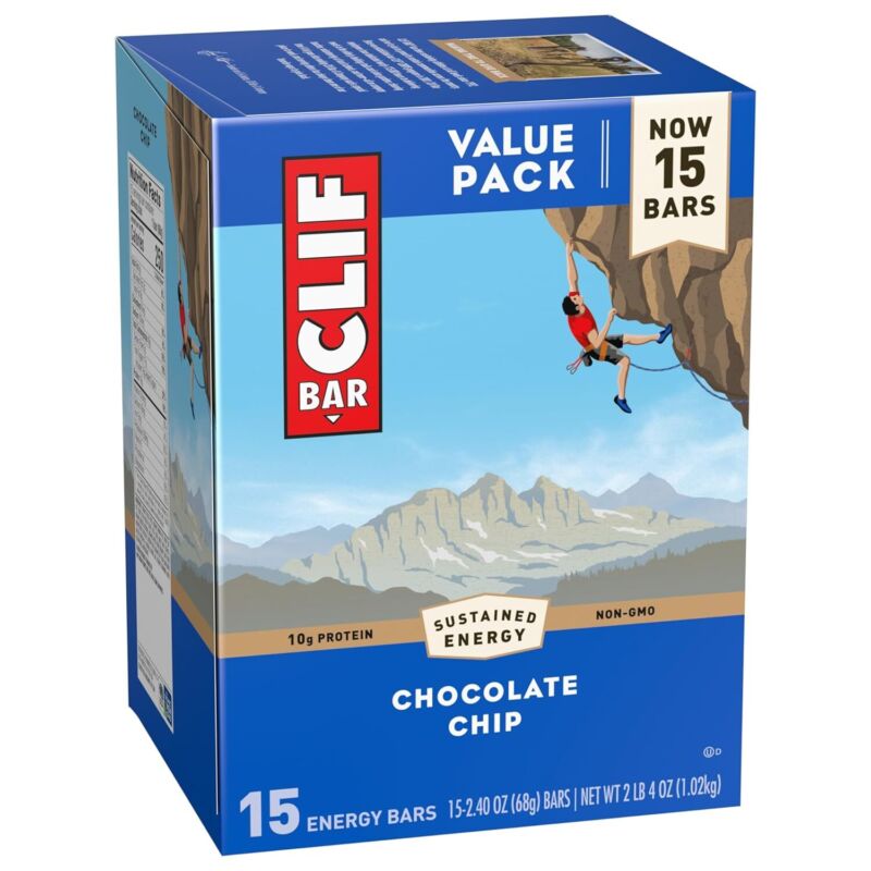 CLIF BAR - Chocolate Chip - Made with Organic Oats - Energy Bars - Non-GMO - Plant Based Protein Bars (15 Pack) : Health & Household