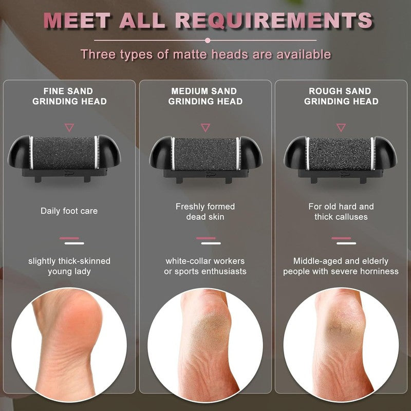 Electric Callus Remover for Feet, Rechargeable Portable Electronic Foot File Pedicure Kit, Waterproof Foot Scrubber File, Professional Pedicure Tools, Foot Care for Dead Skin Ideal Gift, 3 Rollers : Beauty & Personal Care
