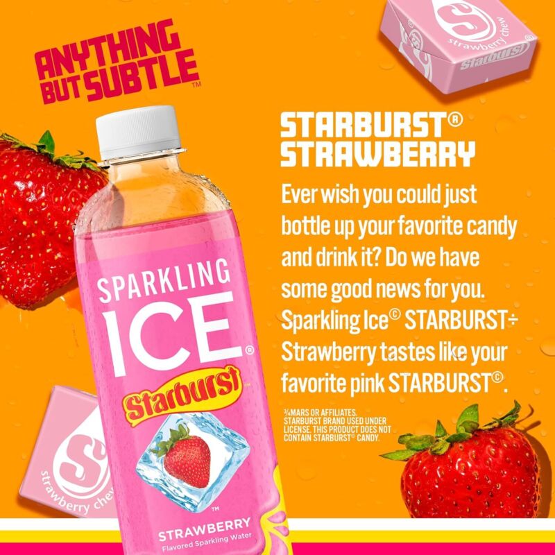 Sparkling Ice STARBURST Strawberry, Zero Sugar Flavored Sparkling Water, with Vitamins and Antioxidants, Low Calorie Beverage, 17 fl oz Bottles (Pack of 12) : Grocery & Gourmet Food