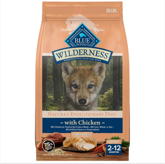Blue Buffalo Wilderness Natural High-Protein Dry Food for Large Breed Puppies, with Wholesome Grains, Chicken, 28-lb bag. : Home & Kitchen