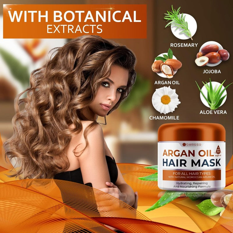 Moroccan Argan Oil Mask - Deep Conditioning Moisturizer for Dry, Extremely Damaged Hair - Hydrating Repair Treatment for Split Ends - With Collagen and Keratin for Curly, Frizzy and Color Treated Hair : Beauty & Personal Care