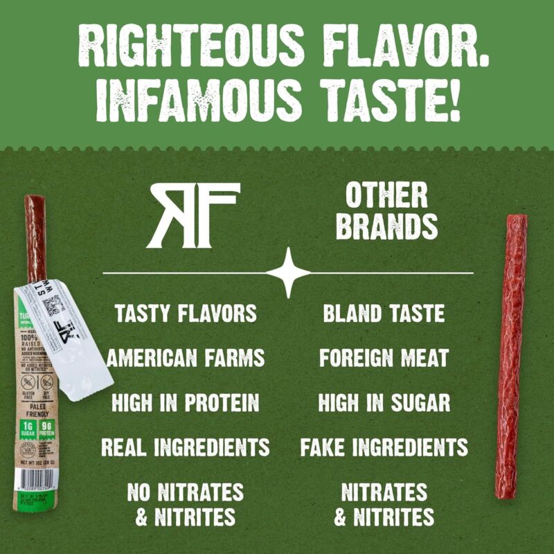 Righteous Felon Meat Sticks | 100% Turkey Sticks | Gluten Free & Keto Meat Sticks | Low Sugar & High Protein Turkey Sticks| Healthy Snack for Adults | Jerky Gifts for Men | Lemon Pepper, 10 Pack : Grocery & Gourmet Food