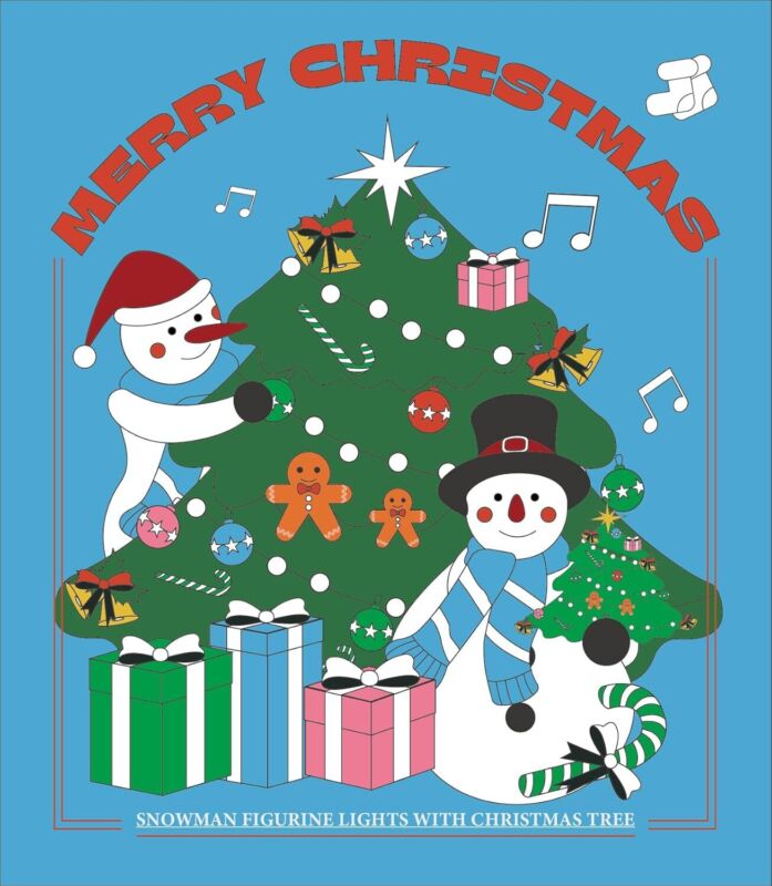 iStatue Resin Snowmen Figurines with Lighted Christmas Tree and Wreath 5'' - Set of 2 Battery Operated - Holiday Decorations Home Decor (Snowman) : Home & Kitchen