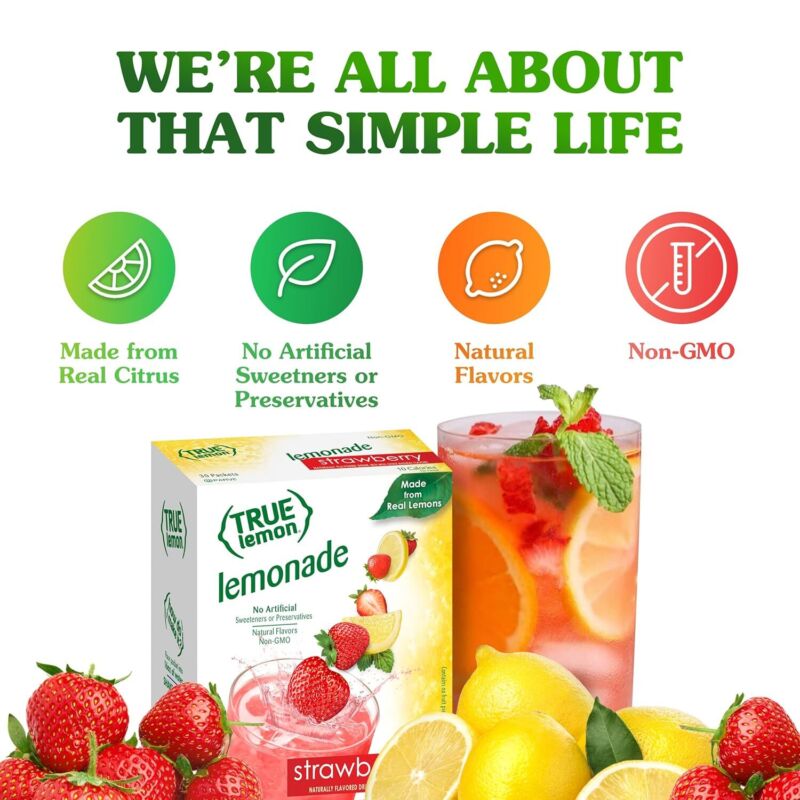 True Lemon Strawberry Lemonade Drink Mix 30ct Low Calorie Water Flavor Packets