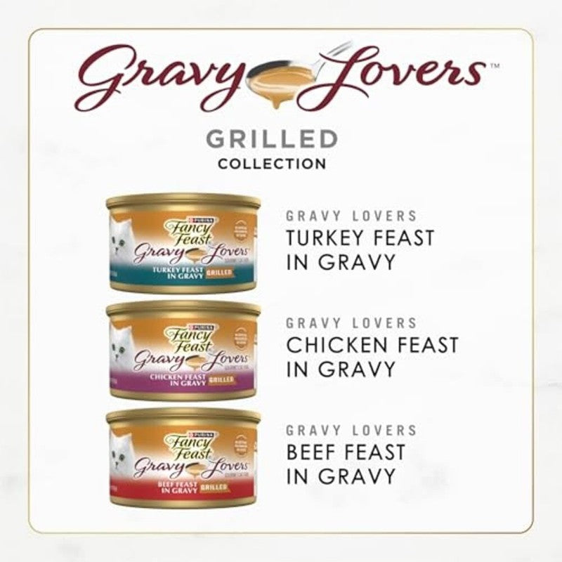 Purina Fancy Feast Gravy Lovers Poultry and Beef Grilled Gourmet Wet Cat Food Variety Pack - (Pack of 30) 3 oz. Cans : Pet Supplies