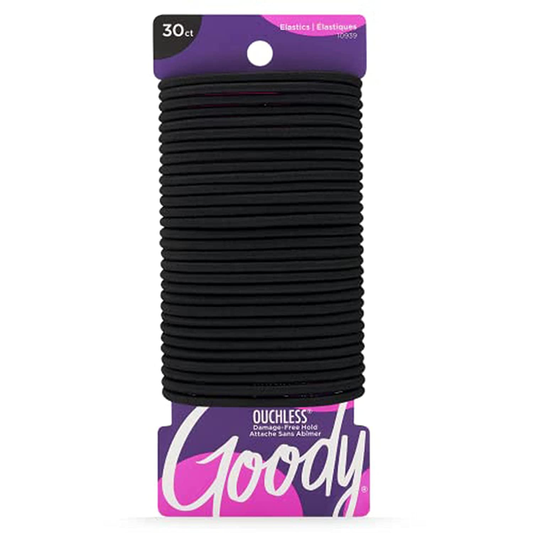 Goody Ouchless Elastic Hair Ties - 30 Ct, Black, 4MM Rubber Bands for Hair, Pain-Free Hair Accessories for Women & Men, Made for Long-Lasting Braids, Ponytails & More, All Hair Types : Beauty & Personal Care