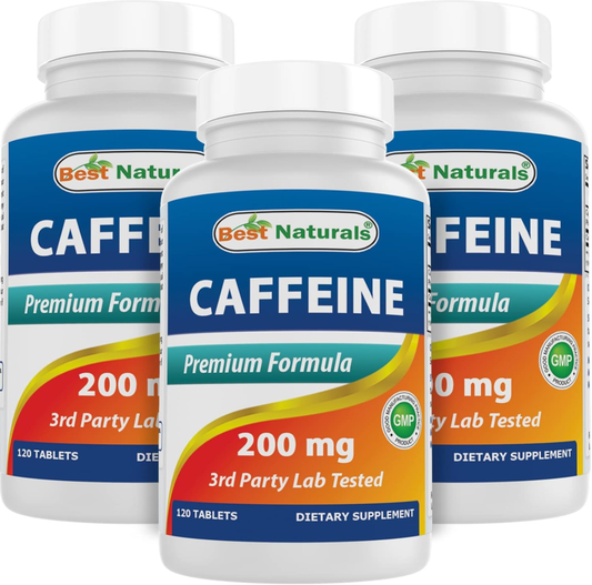 Best Naturals 3 Pack Caffeine Pills 200mg Tablets - Non Habit - Proven No Crash or Jitters - Total 360 Tablets : Health & Household