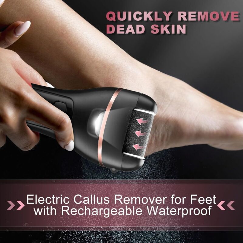 Electric Callus Remover for Feet, Rechargeable Portable Electronic Foot File Pedicure Kit, Waterproof Foot Scrubber File, Professional Pedicure Tools, Foot Care for Dead Skin Ideal Gift, 3 Rollers : Beauty & Personal Care