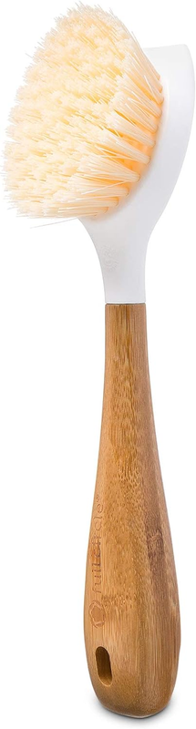 Full Circle Be Good Bamboo Handle Dish Brush – Sustainable Kitchen Cleaning with Tough Bristles - Natural Dish Scrubber & Cast Iron Cleaner - Long Handle Brush for Dishes, Pots, and Pans, White : Home & Kitchen