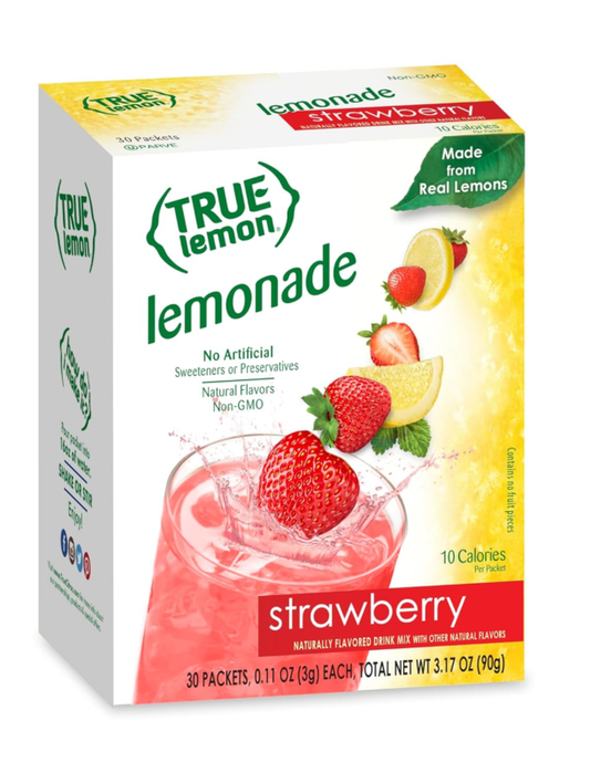 True Lemon Strawberry Lemonade Drink Mix 30ct Low Calorie Water Flavor Packets