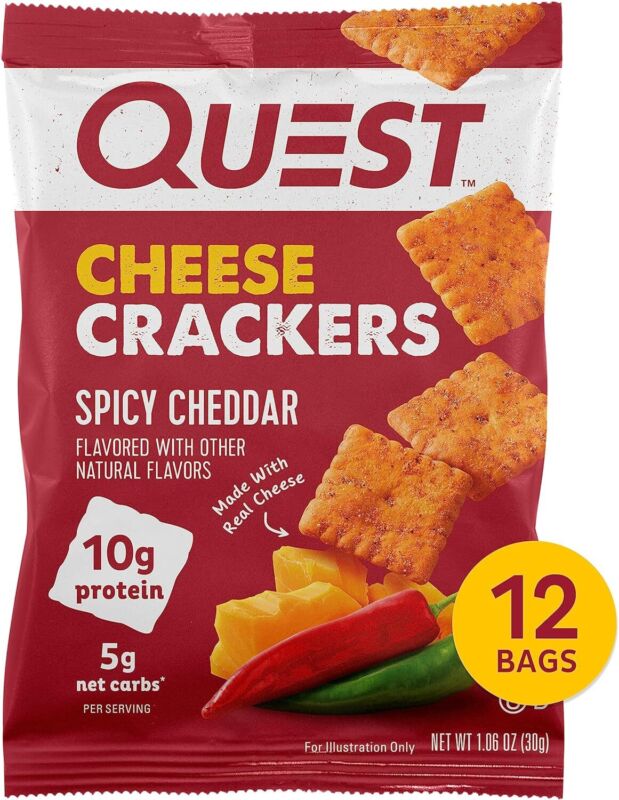 Quest Nutrition Cheese Crackers, Spicy Cheddar Blast, 10g of Protein, Low Carb, Made with Real Cheese, 12 Count (1.06 oz bags) : Quest Nutrition: Health & Household