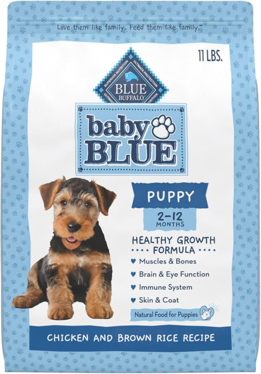 Blue Buffalo Baby Blue Natural Dry Food for Puppies, Healthy Growth Formula with DHA, Savory Chicken Recipe, 11-lb. Bag