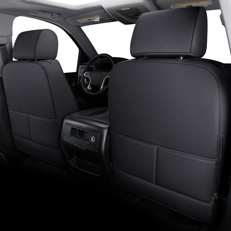 Coverado Chevy Silverado Seat Covers, Faux Leather Seat Covers Fit for Chevy Silverado GMC Sierra 2007-2025 1500, 2015-2025 2500HD 3500HD Crew Double Extended Cab (Front, Black) : Automotive
