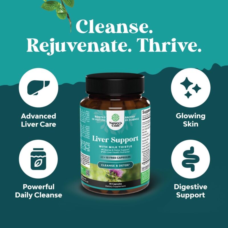 Liver Cleanse Detox & Repair 70 Capsules - Herbal Liver Support Milk Thistle Supplement - Silymarin Milk Thistle Supplements with Dandelion Root, Choline, Beetroot & Artichoke Extract : Health & Household
