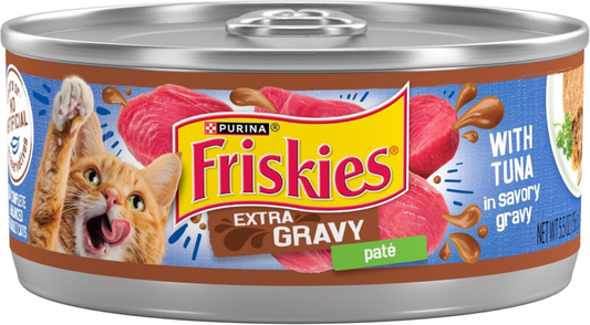 Purina Friskies Gravy Pate Wet Cat Food, Extra Gravy Pate With Tuna in Savory Gravy - (24) 5.5 oz. Cans : Pet Supplies