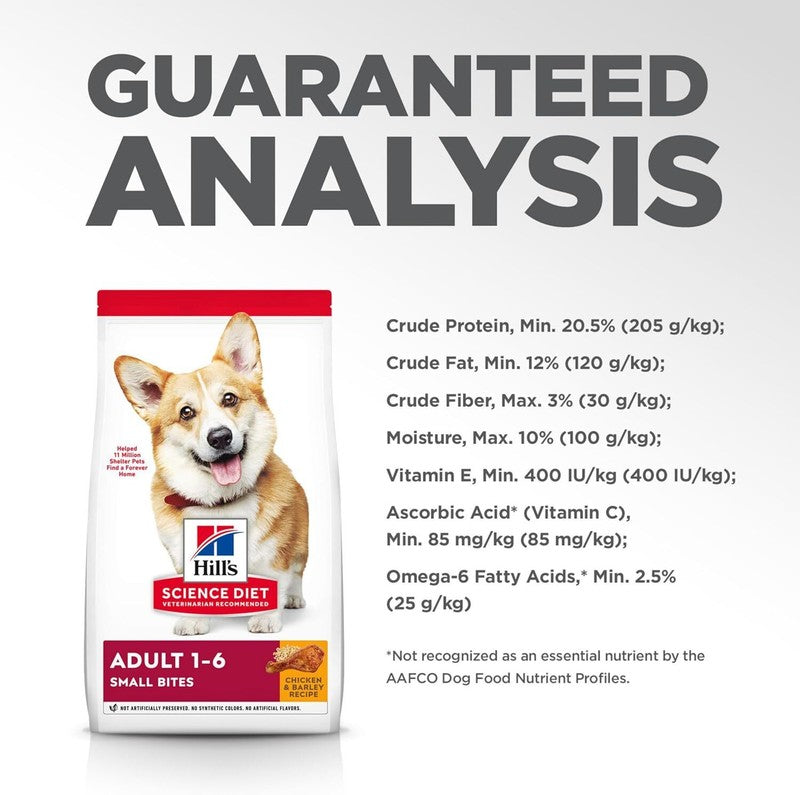 Hill's Science Diet Adult 1-6, Adult 1-6 Premium Nutrition, Small Kibble, Dry Dog Food, Chicken & Barley, 15 lb Bag : Pet Supplies