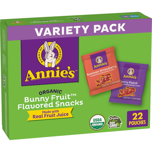 Annie's Organic Bunny Fruit Flavored Snacks, Easter Basket Stuffers, Variety Pack, Gluten Free, 15.4 oz, 22 Pouches