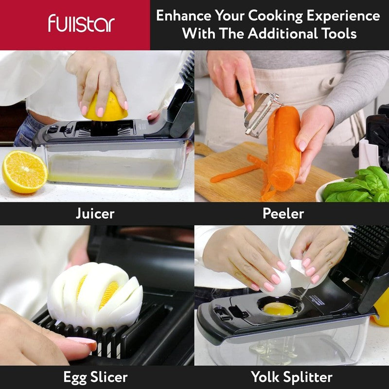 Fullstar Vegetable Chopper and Spiralizer - Food Chopper with Container, Fruit Slicer, Kitchen Gadgets & Accessories, Home Essentials (9 in 1, Black): Home & Kitchen