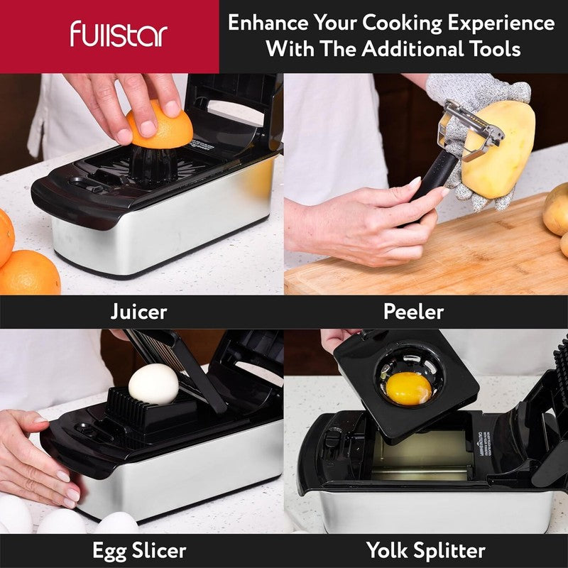 Fullstar Vegetable Chopper and Spiralizer - Food Chopper with Container, Fruit Slicer, Kitchen Gadgets & Accessories, Home Essentials (9 in 1, Stainless Steel): Home & Kitchen