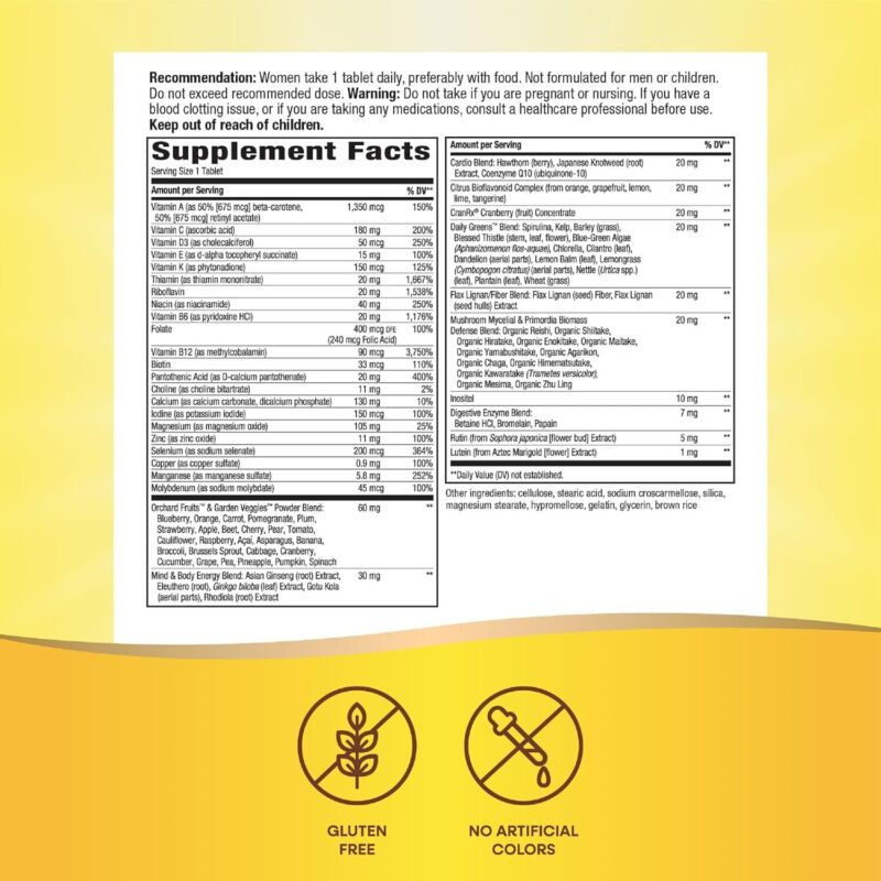 Nature’s Way Alive! Women’s 50+ Ultra Potency Complete Multivitamin, High Potency Formula, Promotes Healthy Heart, Brain, Bones*, with Methylated B12, Gluten-Free, 60 Tablets (Packaging May Vary) : Health & Household