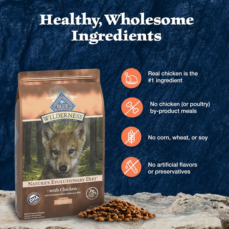 Blue Buffalo Wilderness Natural High-Protein Dry Food for Large Breed Puppies, with Wholesome Grains, Chicken, 28-lb bag. : Home & Kitchen