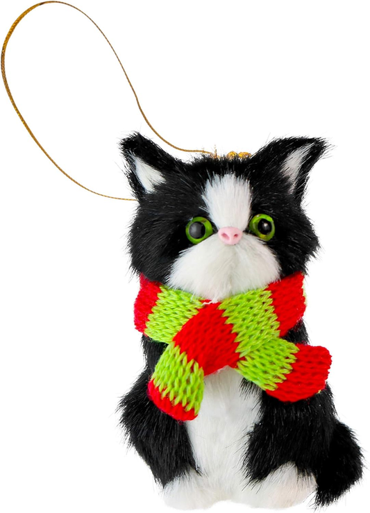 Ornativity Christmas Mini Cat Ornament - Furry Black Kitty Kitten with Scarf Xmas Holiday Tree Hanging Decoration 3" : Home & Kitchen