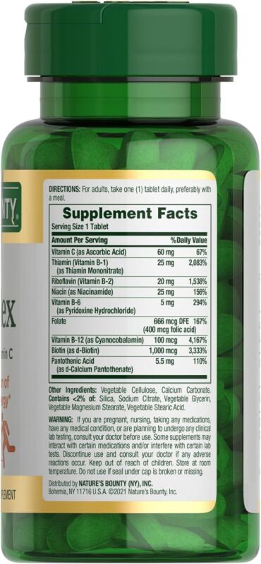 Nature's Bounty Super B Complex Vitamins with Vitamin C & Folic Acid, Vitamins for Immune & Cellular Energy Support, 150 Tablets : Health & Household