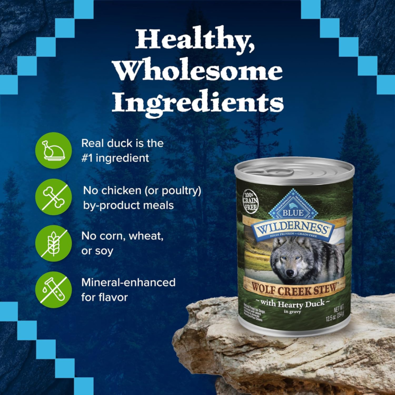 Blue Buffalo Wilderness Wolf Creek Stew High Protein, Natural Wet Food for Dogs, Hearty Duck Stew in Gravy, 12.5-oz cans, 12 Count